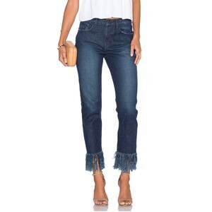 3x1 High Waist Button Fly Fringe Crop Jeans Dark Wash 29